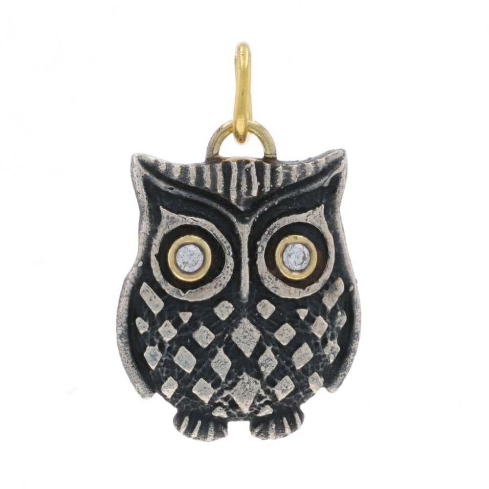 Sterling Silver Diamond Owl Charm - 18k Round Brilliant